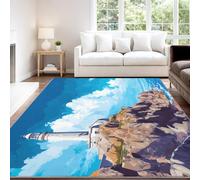 Genérico Alfombra Antideslizante de Pelo Corto Lavable 60 x 120 cm, Pintura al Óleo Luminoso Fresco Artístico Antideslizante Alfombra Naturaleza Paisaje Acantilado Faro Azul Decorativa para Pasillo