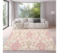 Genérico Alfombra Antideslizante de Pelo Corto Lavable 60 x 120 cm, Vintage Antideslizante Alfombra Elegante Brillante Patrón Rosa Crema Decorativa para Salón y Habitación