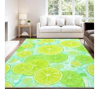Genérico Alfombra Antideslizante de Pelo Corto Lavable 80 x 120 cm, Dibujos Animados Divertido Luminoso Fresco Antideslizante Alfombra Rodajas de Limón Verde Decorativa para Salón Comedor