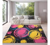 Genérico Alfombra Antideslizante de Pelo Corto Lavable 80 x 120 cm, Grafiti Antideslizante Alfombra Vibrante Arroz con Tinta Multicolor Decorativa para Salón y Habitación