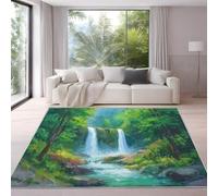Genérico Alfombra Antideslizante de Pelo Corto Lavable 80 x 120 cm, Pintura al óleo Antideslizante Alfombra Calma Naturaleza Paisaje Verde Decorativa para Salón y Habitación