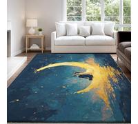 Genérico Alfombra Antideslizante de Pelo Corto Lavable 80 x 120 cm, Pintura al Óleo Antideslizante Alfombra Romántico Luna Pareja Azul Amarillo Decorativa para Salón y Habitación