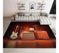 Genérico Alfombra Antideslizante Guitarra y batería 80x150cm Alfombra Salón Imitación Cachemira Lavable Moderna, Alfombras Decorativa para Habitación Comedor Pasillo