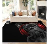 Genérico Alfombra Antideslizante para Salón, Animal Bulldog Francés Alfombras Estampadas de Fácil Cuidado - Negro Alfombras de Franela para Comedor Sala de Juegos, 140 x 200 cm