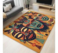 Genérico Alfombra Cuarto del Bebé Máscara Tribal Africana Bohemio 120 x 170 cm Alfombras, Habitacion Antideslizante Moderna Carpete Dormitorio Sala Comedor Pie Cama Pelo Corto Pasillo Carpet Amarillo