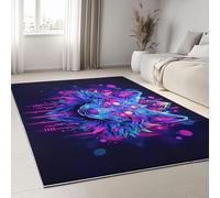 Genérico Alfombra de área 60 x 90 cm, Antideslizante Lavables en Lavadora Negro Fantasía Juegos Cabeza De Lobo no desprende Pelusa fácil Cuidado, Ideal para Zonas de Alto tránsito para niños