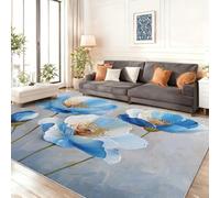 Genérico Alfombra De Franela Azul Grisáceo - Estilo De Pintura Al Óleo Retro Floral Patrón Antideslizante Alfombras Decorativa, 60 x 90 cm Suaves Alfombra para Sala de Estar Sofá Dormitorio