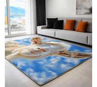 Genérico Alfombra de Interior para niños y niñas, 100 x 150 cm Lavable Alfombra Cabra Realista Cielo Azul Azul, Ultra Suave alfombras Antideslizantes para el Suelo Sala de Estar