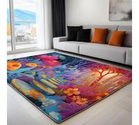 Genérico Alfombra de Interior para niños y niñas, 100 x 150 cm Lavable Alfombra Fantasía Jardín Mágico Camino Multicolor, Ultra Suave alfombras Antideslizantes para el Suelo Sala de Estar