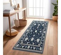 Genérico Alfombra de Pasillo 40 x 120 cm, Retro Floral Suave Alfombra Antideslizante Lavable para Cocina, Azul Beige Alfombra de Dormitorio para Entrada Sala de Estar lavandería