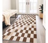 Genérico Alfombra de Pasillo 40 x 120 cm, Textura A Cuadros Suave Alfombra Antideslizante Lavable para Cocina, Cuadros Marrones Alfombra de Dormitorio para Entrada Sala de Estar lavandería