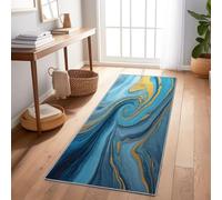 Genérico Alfombra de Pasillo Fondo Abstracto Azul Y Amarillo 60 x 180 cm, Patrón De Mármol, Alfombra de Pasillo y Cocina, Antideslizante, no desprende Pelusa, para Entrada