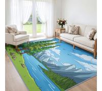 Genérico - Alfombra de pino lago de montaña nevada para sala de estar, comedor, dormitorio, alfombra de pelo antideslizante corta naturaleza dibujos animados de acuarela 80 x 150 cm