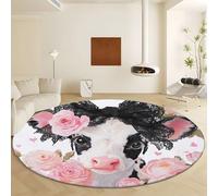 Genérico Alfombra de Redonda Grande Rosa, Diámetro de 80 cm Alfombras de Felpa Suaves - Cartoon Rosa Animal Vaca Alfombras Antideslizantes Lavable Interior para Dormitorio Salón Cocina Entrada