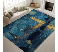 Genérico Alfombra de salón 120 x 180 cm, Abstracto Paisaje Arquitectura Alfombra Estampada Lavable Antideslizante, Tapete de área Suaves para Sala de Estar o Dormitorio Azul Amarillo