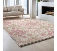 Genérico Alfombra de salón 140 x 200 cm, Vintage Elegante Brillante Patrón Alfombra Estampada Lavable Antideslizante, Tapete de área Suaves para Sala de Estar o Dormitorio Rosa Crema