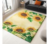 Genérico Alfombra de salón Amarillo 80 x 150 cm, Sencillo Minimalista Plantas Girasoles Lavable a máquina Antideslizante de Pelo Corto fácil de cuidar para salón Comedor hogar y Oficina.