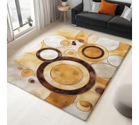 Genérico Alfombra de salón Beige 140 x 200 cm, Abstracto Textura De Mármol Círculo Lavable a máquina Antideslizante de Pelo Corto fácil de cuidar para salón Comedor hogar y Oficina.