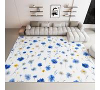 Genérico Alfombra de salón Cocina Retro Moderno Margaritas Flores Hojas 80 x 150 cm, Alfombra Antideslizante Lavable Ligera y Plegable, Antibacteriana y Antimanchas para Dormitorio Cocina Blanco