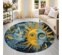 Genérico Alfombra de salón de 100 cm, Azul Marino, Alfombra de salón, Mandala Boho Y Estrellas Celestiales, diseño de Pelo Corto, Lavable, Antideslizante, para Dormitorio