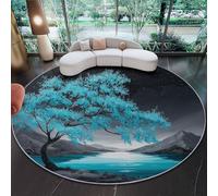 Genérico Alfombra de salón de 120 cm, Árboles De Cerezo En Flor, Alfombra de salón, Pintura Al Óleo Minimalista En Blanco Y Negro, diseño de Pelo Corto, Lavable, Antideslizante, para Dormitorio