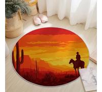 Genérico Alfombra de salón de 120 cm, Rojo, Alfombra de salón, Paisaje Vaquero Oeste, diseño de Pelo Corto, Lavable, Antideslizante, para Dormitorio