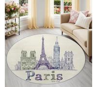 Genérico Alfombra de salón de 150 cm, Azul, Alfombra de salón, Arquitectura Minimalista Moderna Torre Eiffel, diseño de Pelo Corto, Lavable, Antideslizante, para Dormitorio