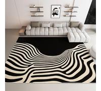 Genérico Alfombra de Salón Dormitorio Habitación Infantil Oficina Sala de Estar Diseño Geometría Curvas Rayas, Alfombra de Pelo Corto Juvenil Antideslizante Resistente Suave 80x150 cm, Negro