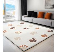 Genérico Alfombra de Salón Dormitorio Habitación Infantil Oficina Sala de Estar Diseño Lindas Huellas Marrones, Alfombra de Pelo Corto Juvenil Antideslizante Resistente Suave 80x150 cm, Crema