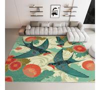 Genérico Alfombra de salón Lavable 140 x 200 cm - Verde Pelo Corto Alfombra Tradición Bosque Río Flores Y Pájaros - Suave Antideslizante diseño para Dormitorio Comedor Cocina Oficina Baño