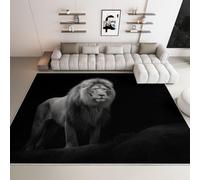 Genérico Alfombra de salón Lavable 60 x 90 cm - Negro Pelo Corto - Alfombra Realista Vida Salvaje León Retrato Suave Antideslizante diseño para Dormitorio Comedor Cocina Oficina Baño