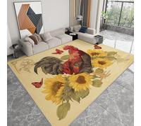 Genérico Alfombra de salón Lavable y Antideslizante Gallo Y Girasol Al Estilo Campestre, 60 x 90 cm Rectangular Grande para Dormitorio o Comedor, Alfombra Decorativa Suave de Franela, Amarillo