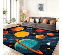 Genérico Alfombra Estampado Dibujos Animados Galaxias Espacio Planetas, 140 x 200 cm Suaves Lavable Alfombras para Cocina Sala de Estar Dormitorio Comedor - Azul Oscuro Antideslizante Alfombra