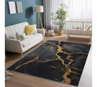 Genérico Alfombra Estampado Resumen Grietas De Mármol Dorado, 160 x 230 cm Suaves Lavable Alfombras para Cocina Sala de Estar Dormitorio Comedor y Oficina - Negro Antideslizante Alfombra