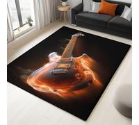 Genérico Alfombra Fácil de cuidar Resistente Negro Fantasía Instrumentos Musicales Guitarra De Fuego - Alfombras Niños Niñas para guardería habitación de niños niñas Sala de Juegos Sala 80 x 150 cm