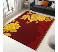 Genérico Alfombra Fácil de cuidar Resistente Rojo Oriente Flores Loto Dragón Dorado - Alfombras Niños Niñas para guardería habitación de niños niñas Sala de Juegos Sala 60 x 90 cm