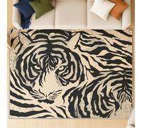 Genérico Alfombra Grande Fluffy Lavable - Antideslizante Alfombra súper Suave mullida, Alfombra fácil Limpiar hogar Textura Tigre Mirada, 180 X 270 cm, Beige Negro