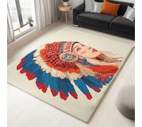 Genérico Alfombra Infantil, Alfombra Beige Habitación Infantil Juego, Tradición Plumas Mujeres Tribales Efecto 3D, Suave Fácil de cuidar, Resistente, 160 x 230 cm