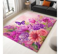 Genérico Alfombra Infantil, Alfombra Rosa Habitación Infantil Juego, Moderno Primavera Jardín Mariposas Efecto 3D, Suave Fácil de cuidar, Resistente, 160 x 230 cm
