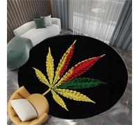 Genérico Alfombra Interior Redonda 150 cm Planta Hoja De Cannabis Alfombra Redonda Impresión Modern, Negro Habitación Suave Antideslizante - para salón Dormitorio y habitación Infantil Alfombrilla