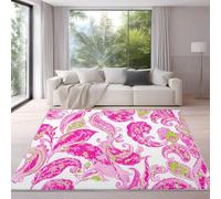 Genérico Alfombra Lavable 160 x 230 cm Alfombras Brillante, Corredor Rectangular Sereno Elegante Patrón Paisley - Rosa Blanco Alfombra Antideslizante Suave de Pelo Corto para Salón Dormitorio