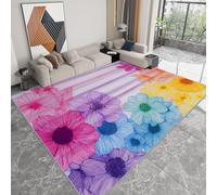 Genérico Alfombra Lavable a Máquina 120 x 170 cm Vintage Estilo, Pelo Corto Antidesprendimiento Antideslizante Colorido Flores Rayas - Alfombra Estampada para Salón Dormitorio Cocina Pasillo Oficina