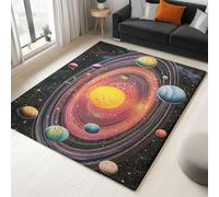 Genérico Alfombra Lavable a máquina 120 x 180 cm, Estampado Galaxia Planetas, antibacteriana y Antideslizante Base Resistente a Las Manchas Alfombra para salón Dormitorio u Oficina, Negro
