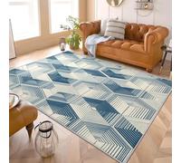 Genérico Alfombra Lavable Antideslizante 60x90 cm Ilusiones Visuales GeometríA de Pelo Corto Lmpresión Decoración del hogar Alfombras Azul Y Blanco para Oficina Cocina Comedor Durable fácil Limpiar