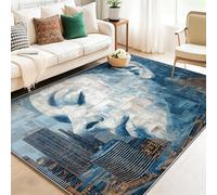 Genérico Alfombra Lavable Azul, Contemporáneo Gente Arquitectura Pelo Corto Suave Franela Alfombras de Área 160 x 230 cm - Antideslizante Alfombra para Habitación Infantil de Interior Sala de Estar