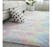 Genérico Alfombra Lavable de Lana para Salón, Dormitorio y Habitación Infantil - Pelo Largo, Muy Suave, Antideslizante, Moderna - Rainbow, 50x120cm