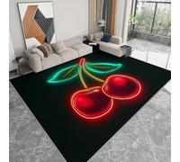 Genérico Alfombra Lavable en Lavadora 100 x 160 cm, Alfombra Antideslizante y Anti-Pelusa neón futurista Cerezas - moqueta Suave Arte Digital para salón Dormitorio Comedor Pasillo y Cocina