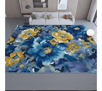 Genérico Alfombra Lavable Lavadora 100 x 150 cm, Salón Dormitorio Antideslizante Estampados Abstracto Camuflaje Flores - Azul Alfombra de Franela Suave para Pasillo de Entrada