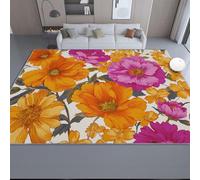 Genérico Alfombra Lavable Lavadora 120 x 180 cm, Salón Dormitorio Antideslizante Estampados Campo Vintage Flores - Amarillo Alfombra de Franela Suave para Pasillo de Entrada