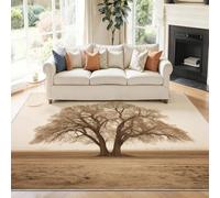 Genérico Alfombra Lavable Lavadora 120 x 180 cm, Salón Dormitorio Antideslizante Estampados Paisaje Antiguo De Robles Y Pradera - Marrón Claro Alfombra de Franela Suave para Pasillo de Entrada